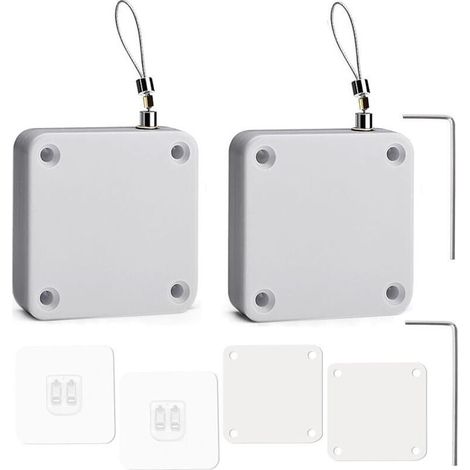 Ferme-porte automatique, lot de 2, avec capteur, sans perçage, avec cordon, pour chambre, blanc (1/4)