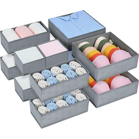 Set di 12 scatole portaoggetti in tessuto non tessuto, organizer per cassetti pieghevoli e traspiranti, ideali per riporre reggiseni e biancheria intima, grigio classico