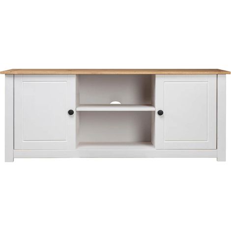 Maison Exclusive - Meuble TV Blanc 120x40x50 cm Bois de pin massif Gamme Panama (1/5)