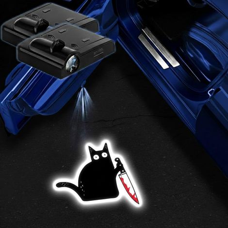 Lot de 2 projecteurs de porte à motif de chats menaçants pour voiture, lumière de bienvenue LED magnétique sans fil, accessoire décoratif idéal pour tous véhicules et motos, cadeau pour lui ou elle (1/5)