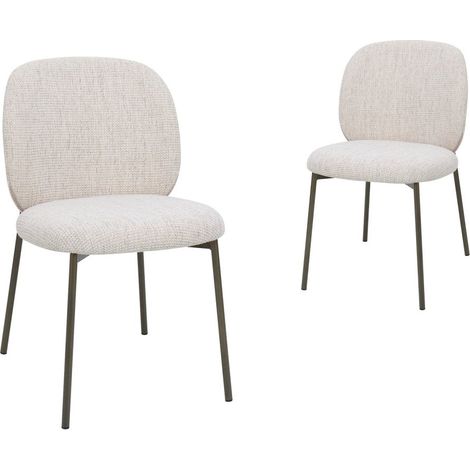 Lot de 2 chaises en tweed écru et pieds en métal marron MARCUS