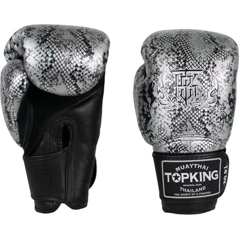 Gants de boxe thaï Top King Super Star Snake Air, noir/argent, 14 oz (1/5)