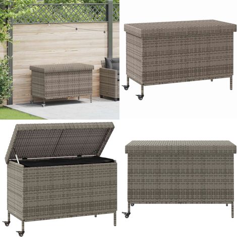 vidaXL Gartentruhe mit Rollen Grau 110x55x73 cm Poly Rattan