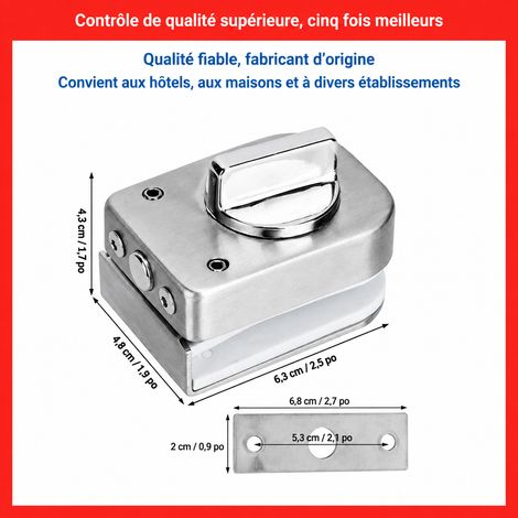 Verrou pour porte en verre sans perçage acier inoxydable 304 serrure salle de bain bureau porte coulissante battante sans cadre 300 g – Livraison gratuite (1/4)