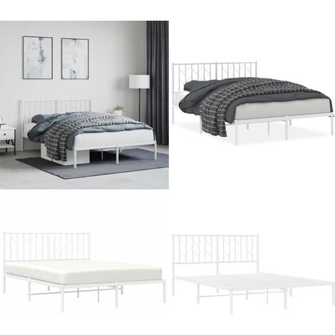 Bettgestell mit Kopfteil Metall Weiß 140x200 cm - Metallbett - Stahlbett (1/5)