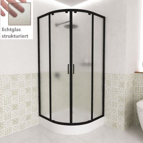 ECOLAM Duschkabine Dusche 80x80 185 Azul Strukturglas satiniert Viertelkreis schwarz matt  Duschabtrennung Glas (1/5)
