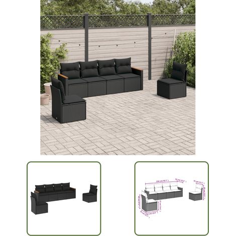 The Living Store Salon de jardin 6 pcs avec coussins noir résine tressée - Ensemble Salon De Jardin - Meuble De Jardin - Salon Extérieur - Canapé Jardin - Résine Tressée (1/3)