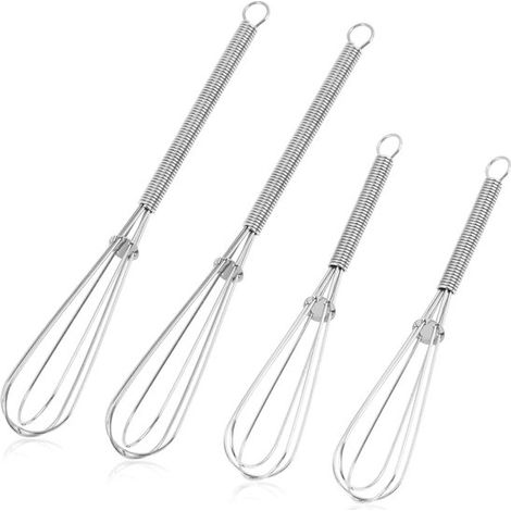 Dailygoods, Mini Batidor de 4 piezas, Acero inoxidable, 13 cm/18 cm, Batidor de cocina, Diseño ergonómico, Batidor de cocina (1/5)