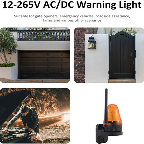 Ortviai Feu de signalisation clignotant pour portail 12-265 V CA/CC, jaune haute luminosité, IP54, 60 × 85 mm