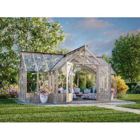 Abri de jardin en épicéa 19,1 m² – Traitement autoclave gris – Hauteur totale 288 cm – Surface intérieure 19,1 m² – Pavillon de jardin lumineux – Palmako (1/5)
