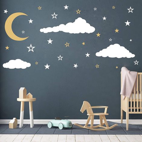 45 pegatinas de pared de luna, estrellas y nubes, decoración de vinilo para habitación infantil, habitación de bebé, sala de estar. (1/5)