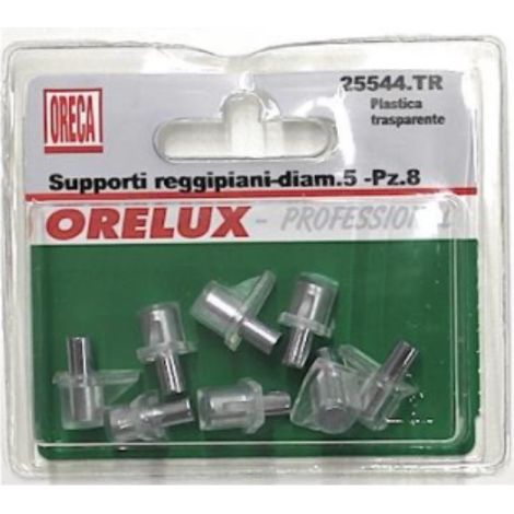 ORECA - 8 SUPPORTI REGGIPIANO IN PLASTICA TRASPARENTE CON PERNO IN METALLO