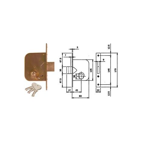 SERRATURA DA INFILARE PER CANCELLI SOLO CATENACCIO 601- - mm.45 (601450) - 2 pezzi ISEO