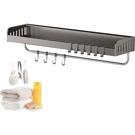 Porta spezie da parete, mensola da cucina sospesa, organizzazione della cucina con ganci e asta, 50 cm, grigio (1/5)