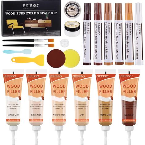 Kit de réparation pour stratifié, Mastic pour bois, Kit de réparation pour parquet en bois, Kit de réparation pour meubles pour éraflures, fissures, taches, trous, couleurs passées, etc (1/5)