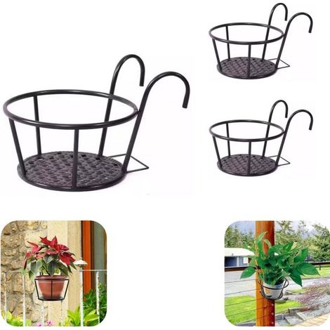 Supports de pots suspendus lot de 3 - porte-plantes en métal 22 x 18 cm, noirs (1/5)