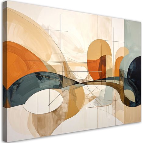 Cuadro en Lienzo, Decoración abstracta geométrica moderna en tonos beige y azul, 120x80