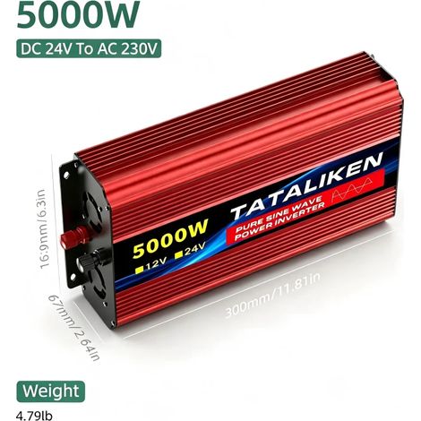 TATALIKEN Reiner Sinus‑Wechselrichter 5000 W, 24 V auf 230 V, Solar‑Stromumwandler, geeignet für Fahrzeuge, Camping und Hausgebrauch