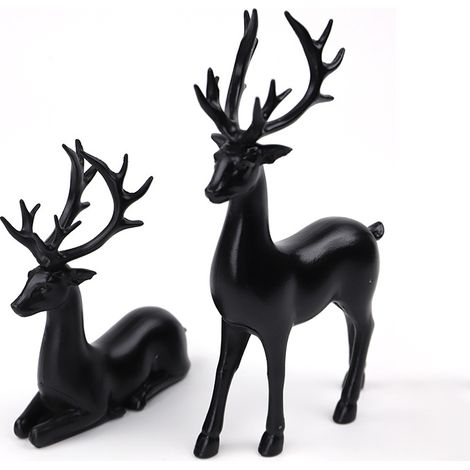 Paquete de 2 estatuas de renos en negro brillante: decoración moderna para sala de estar, dormitorio y oficina.