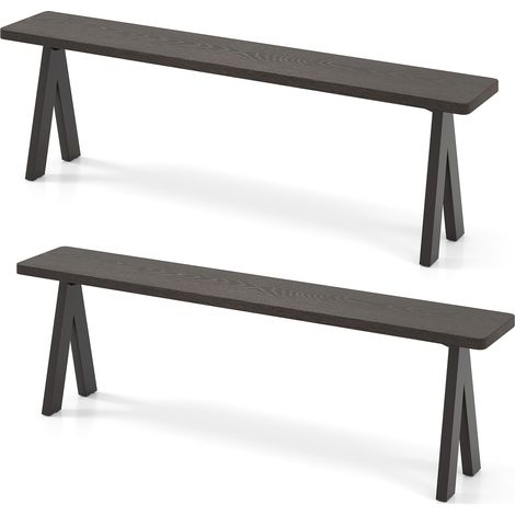 COSTWAY 3 Seater Outdoor Bench Set of 2 Backless Patio Dining Benches Brown (1/5)