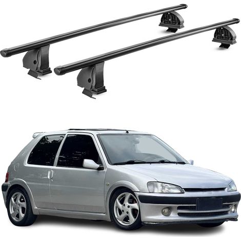 OMAC Stahl Dachträger Querträger Peugeot 106 1991-2003 5Tür – TÜV / DIN 75302:2019 – Abschließbar – Max. 75 kg – 2 Stangen – Schwarz (1/5)