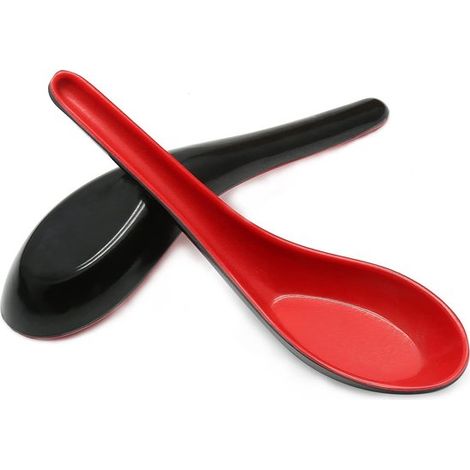 Cucharón de sopa bicolor rojo y negro, 10 cucharones de sopa asiáticos, 14x4cm, japonesa, miso, fideos lamian, fideos de arroz, fideos de arroz (1/5)