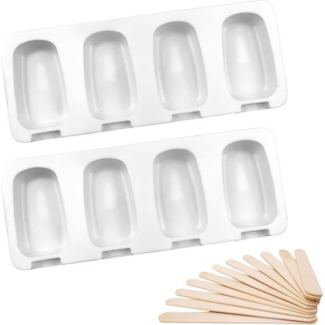 Set mit 2 Silikon-Eisformen, 4 Mulden, BPA-frei, mit 100 Holzstielen für Desserts, Sorbet, Pudding (weiß) (1/5)