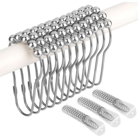 36 crochets de rideau de douche, anneaux de rideau de douche argentés, anneaux de rideau de douche en acier inoxydable, crochets de rideau en métal avec système coulissant pour tringle à rideau de dou