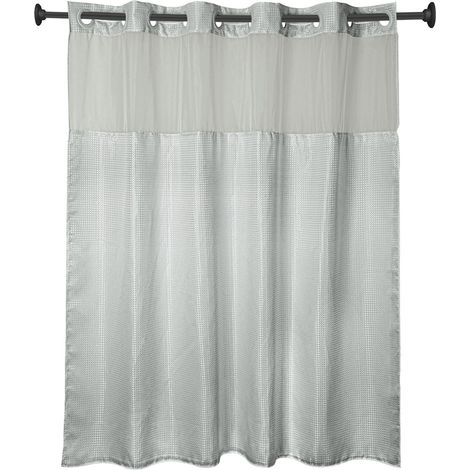 Tenda da doccia con anelli e motivo a nido d'ape trasparente, doppio strato impermeabile per casa e bagno, 180x188 cm, grigia. (1/2)