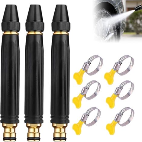 Douille de tuyau haute pression 360°, avec buse renforcée et 2 colliers de serrage, 3 types de jet, puissante arroseuse à eau 10 fois plus performante pour le nettoyage des voitures, tuyau de jardin