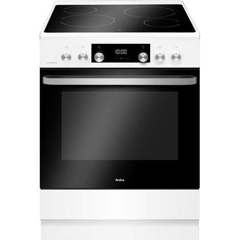 Amica – Cuisinière vitrocéramique 4 foyers – Classe énergétique A – Volume 77L – Nettoyage facile – Type de chaleur : électrique