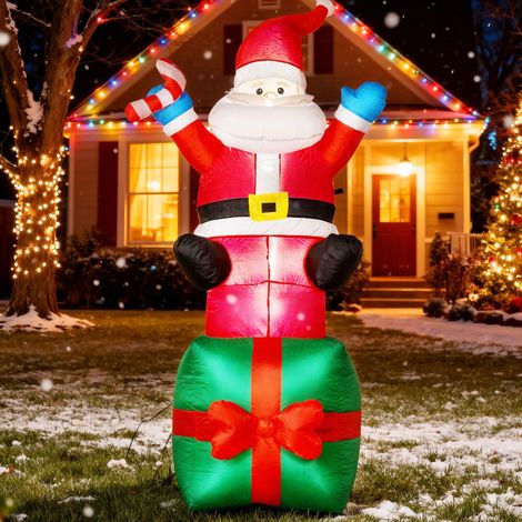 6 FT Noël Père Noël gonflable sur boîte-cadeau avec construit - en lumières LED, décoration de cour extérieure de Noël pour les vacances souffler la pelouse décor, Noël Ornament de jardin festif (1/5)
