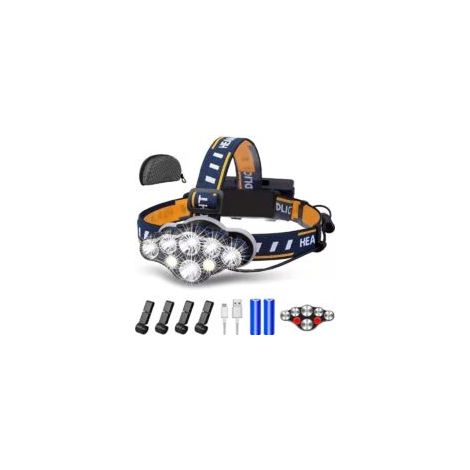 Linterna frontal LED recargable, ultra potente con 8 LED y 18000 lúmenes, resistente al agua y ligera, perfecta para acampar, pescar, espeleología, correr y hacer senderismo - Crezuo