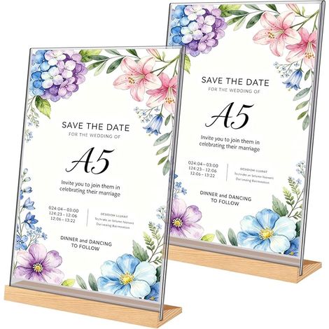 Lot de 2 Porte-Affiches A4 Transparents avec Base en Bois (1/5)