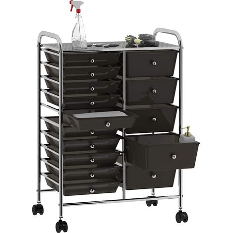 vidaXL Carrito de almacenaje portátil XXL 15 cajones plástico negro (1/2)