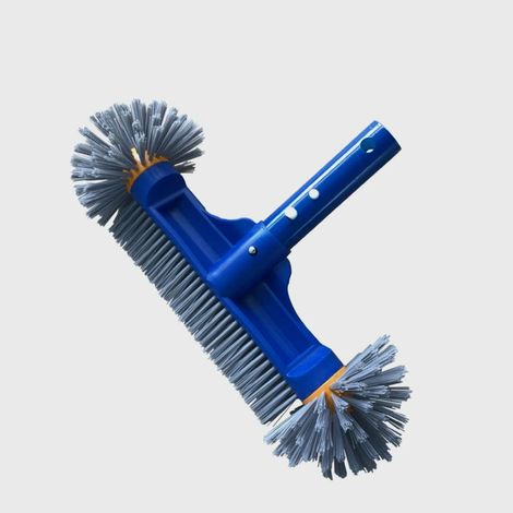 Accessoires de piscine Tête de brosse de piscine robuste de 33 cm (bleue) avec manche en aluminium amovible pour le nettoyage des parois, des marches et des coins de piscine. (1/5)