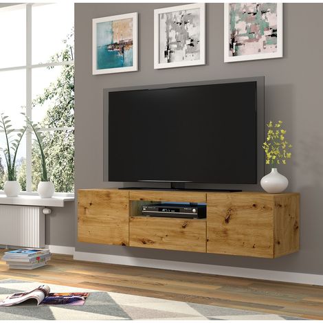 Mobile TV sospeso o a terra Led Incluso 150x42/36x37 Cm STAND AURA Rovere