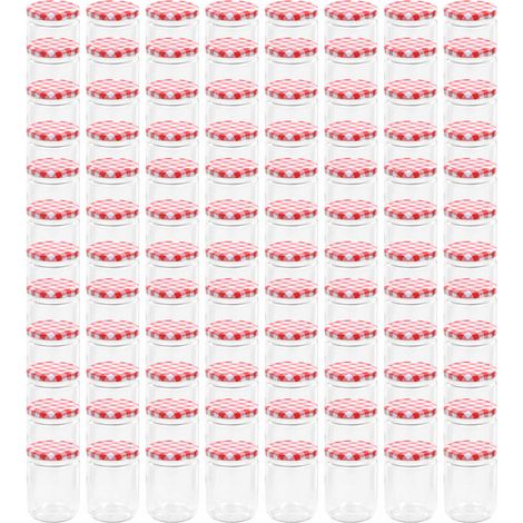 vidaXL Tarros de mermelada de vidrio tapa blanca y roja 96 uds 230 ml (1/2)