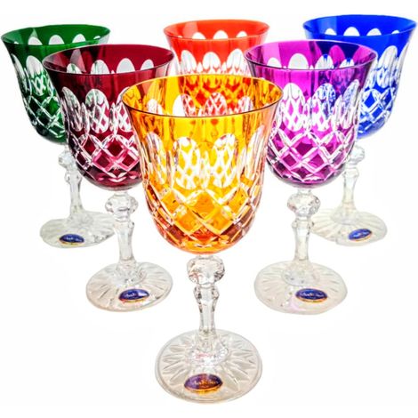 Copas de vino de cristal de colores de 220 ml con rejilla color oliva. (1/5)