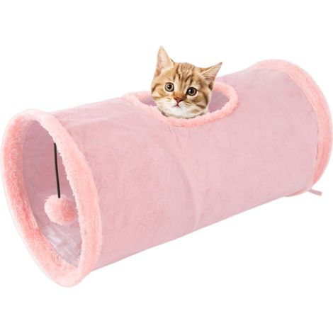 Tunnel pour chat, jouet d'intérieur en tube de jeu pour chat avec balle, tunnel de cachette de lapin pliable et durable pour chaton, lapin, cochon d'Inde, rat, hamster, furet, chinchilla (rose) (1/5)
