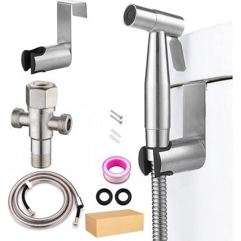 Ducha de mano de acero inoxidable para bidé, extensible hasta 150 cm, para higiene personal/femenina, limpieza de textiles/pañales/baño (1/5)