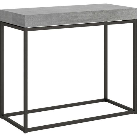 Console extensible design gris béton et pieds acier gris 14 personnes 40 à 300 cm Noro (1/5)