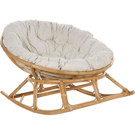 Sedia a dondolo in rattan beige chiaro cuscini tessuto cotone Orvieto (1/5)