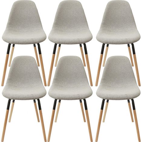 FLUK - Lot de 6 Chaises Tissu Gris Chiné Clair et Bois (1/5)