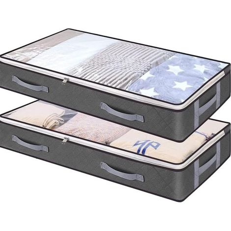 Boîte de rangement sous le lit pliable,2 Pack avec fenêtre transparente, fermeture à glissière et poignées renforcées, pour organiser vos vêtements (1/5)