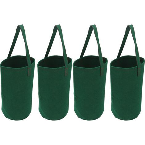Planteur suspendu inversé pour tomates et fraises – Lot de 4 sacs en tissu vert résistant, idéal balcon et jardin (1/5)