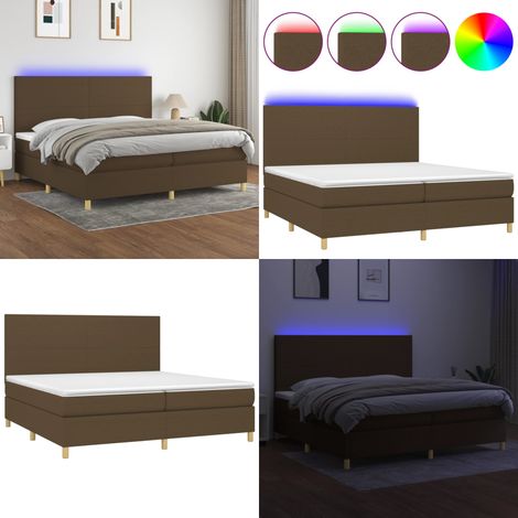 Sommier à lattes de lit matelas et LED Marron foncé 200x200 cm - Sommier Tapissier - Lit Avec Led - Matelas À Ressorts Ensachés - Tête De Lit Réglable - Éclairage LED - Home & Living (1/5)