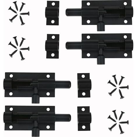 Verrou Targette de Porte, Loquet de Porte à Boulon Loquet Coulissant En Alliage D'aluminium Noir Loquet et Targette Avec Vis, pour Portail de Jardin, Cabanon, Fenêtres, Pièces Intérieures