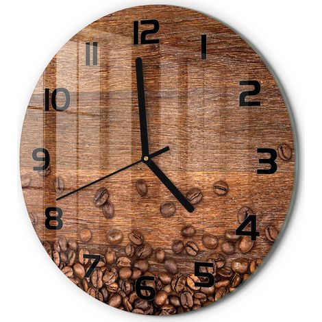 Horloge Murale Ronde Sans Cadre en Verre Trempé Silencieuse et Moderne Grains de café fi 30 cm (1/5)
