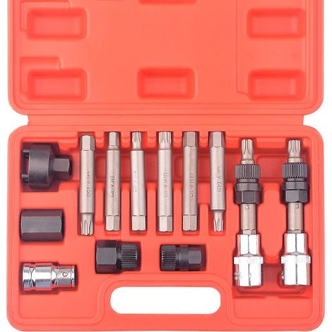 13 pièces poulie roue libre alternateur voiture garage kit outils Hex Spline Star Bits
